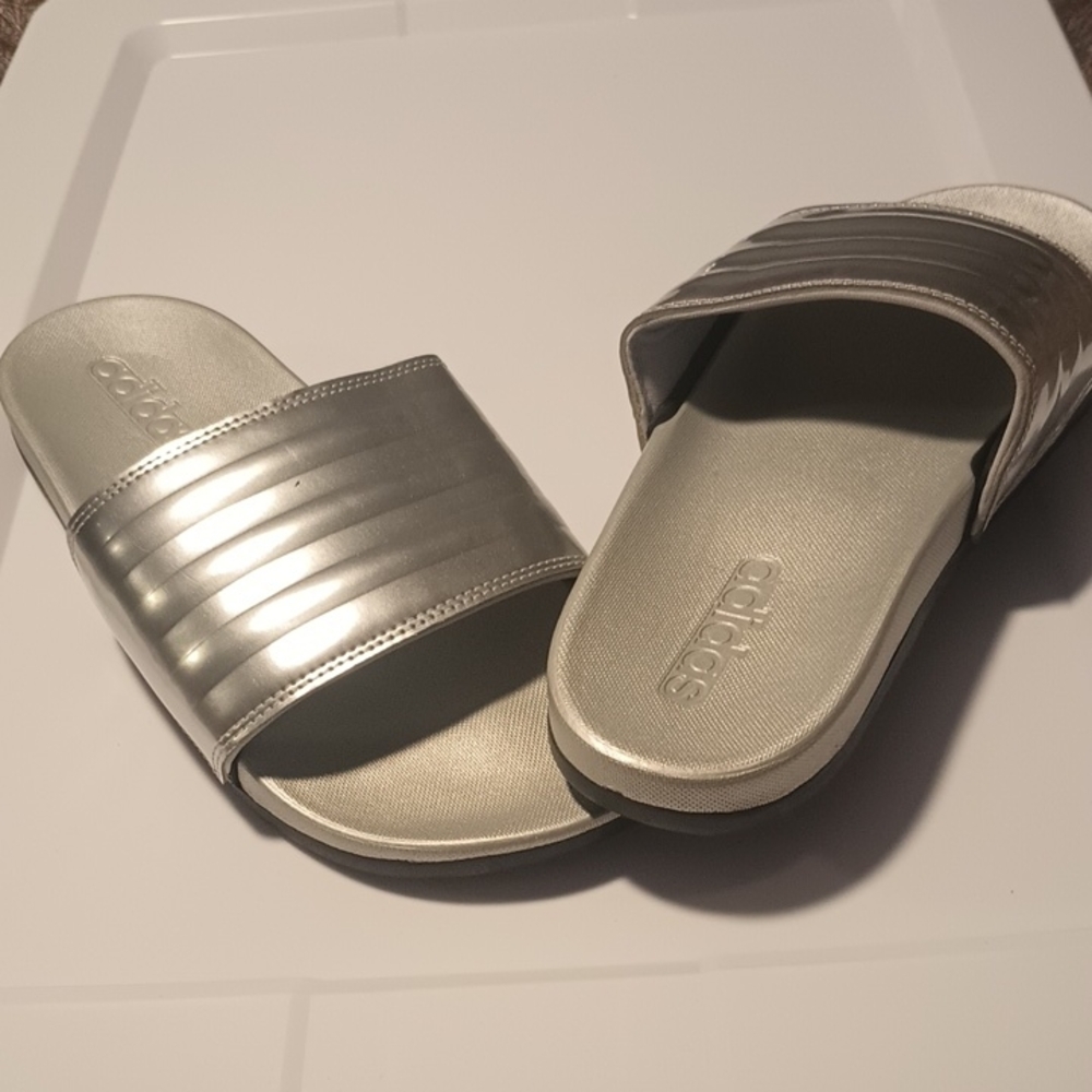 Adidas Metallic Silver Slides